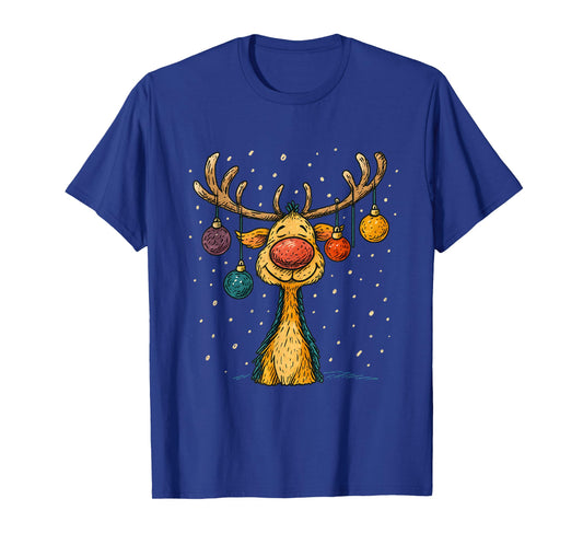 Funny Cute Reindeer Christmas with Ornaments T-Shirt