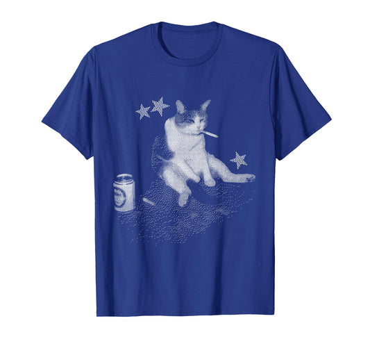 Smoking Cat Meme for Men and Women Funny Dither Graphic T-Shirt