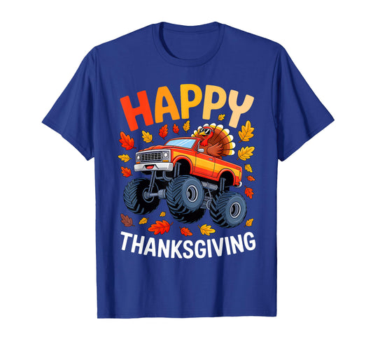 Funny Monster Truck Turkey Happy Thanksgiving for Kids Boys T-Shirt