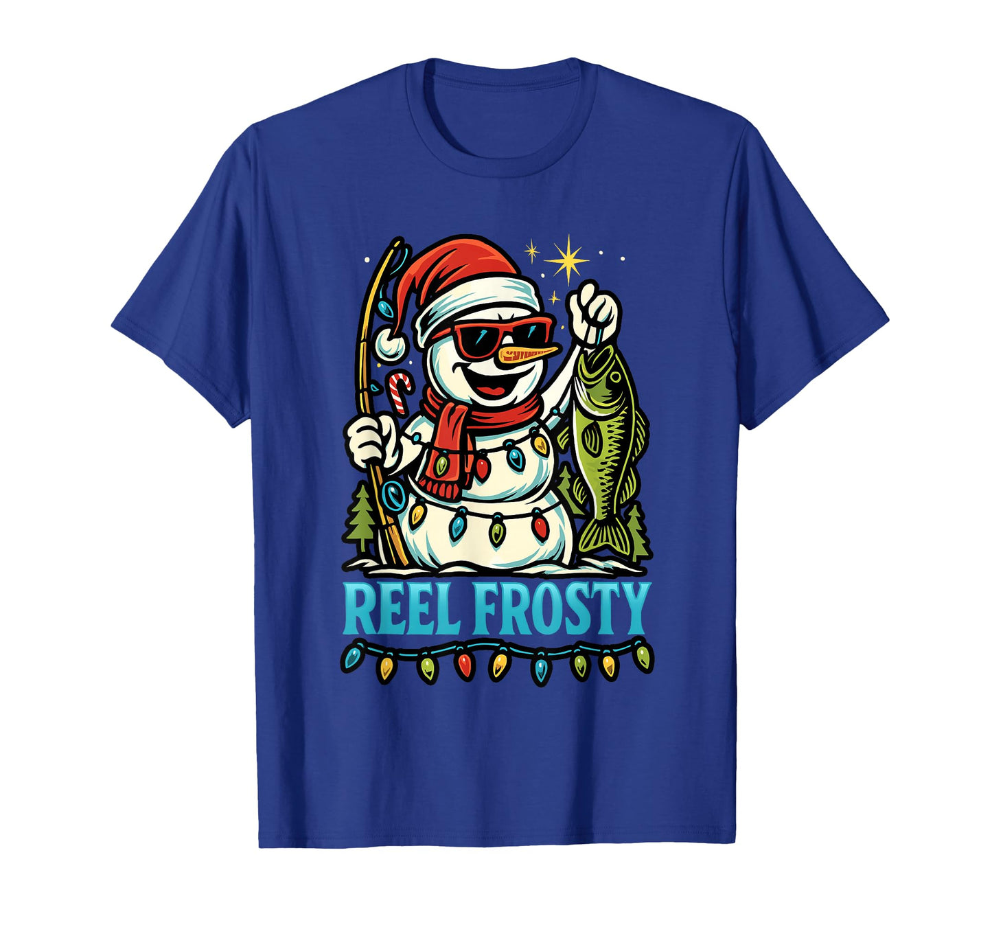 Snowman Fishing Christmas Holiday Festive Winter Fish Lover T-Shirt