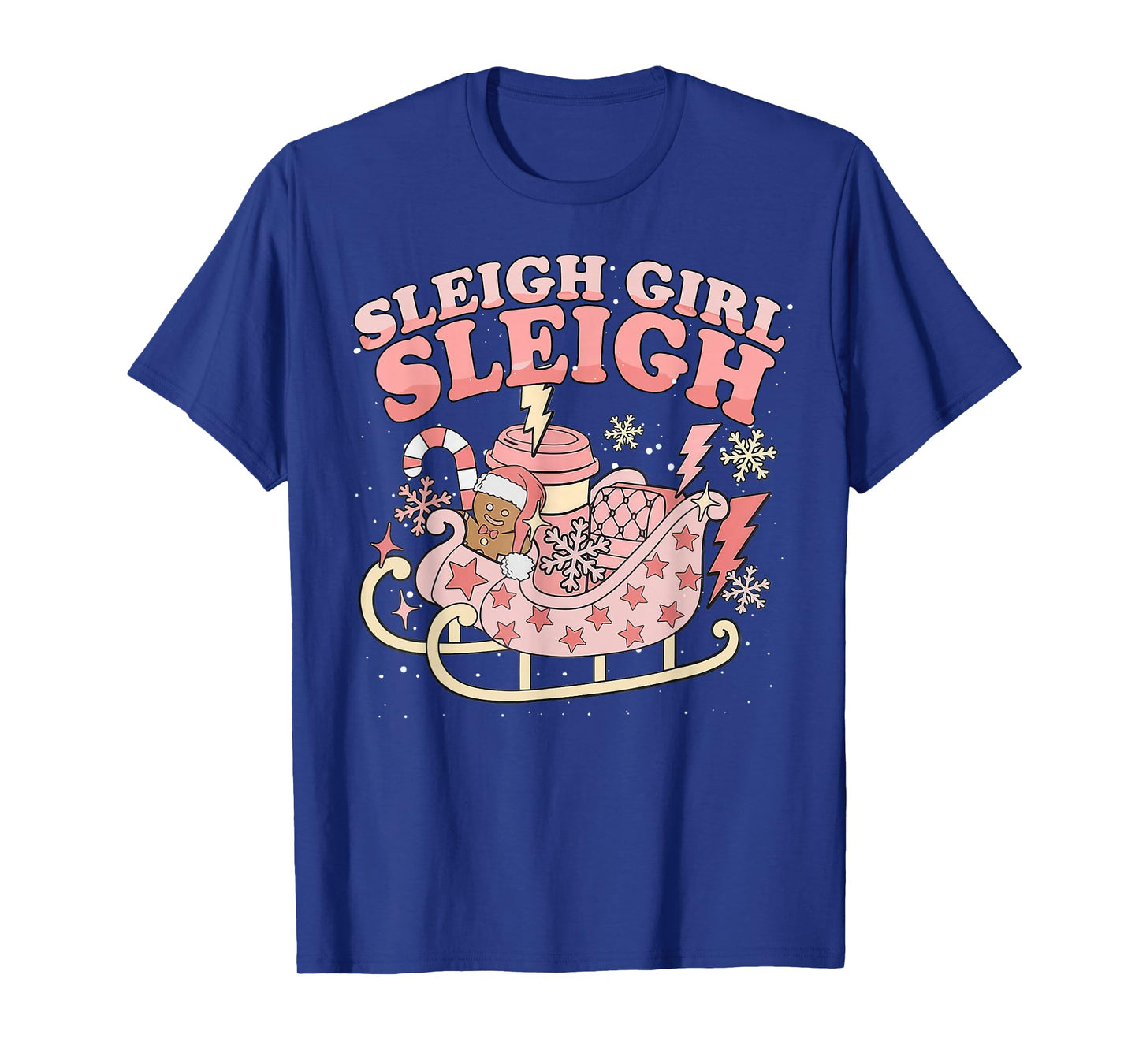 Christmas Gingerbread Pink Sleigh Girl Xmas Girls Kids Women T-Shirt