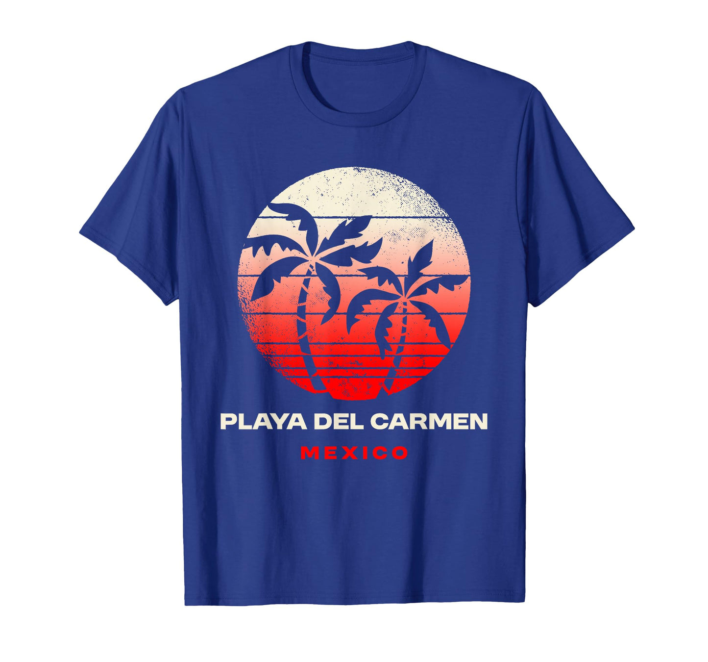 Playa del Carmen Mexico Retro Sunset Palm Beach Silhouette T-Shirt