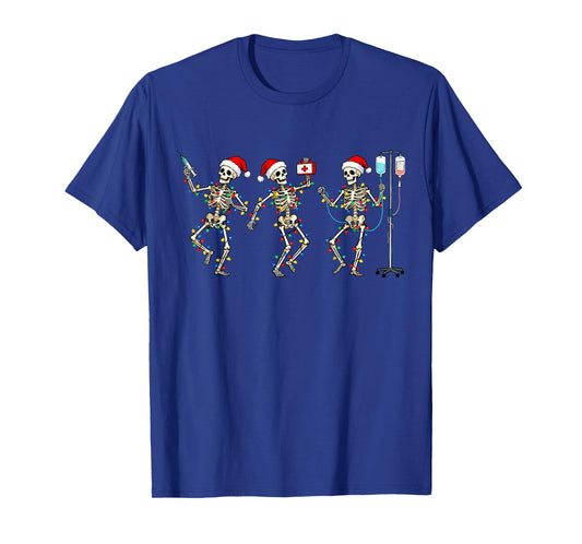 Dancing Skeleton Nurse Christmas Lights Festive Nursing Xmas T-Shirt