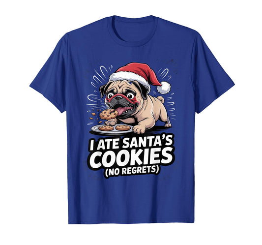 I Ate Santas Cookies Xmas Puppy Funny Christmas Pug T-Shirt
