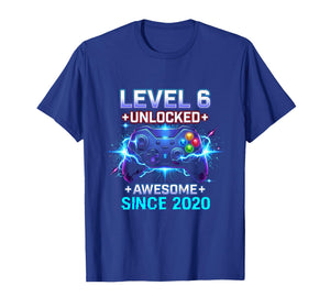 Kids Level 6 Unlocked Awesome Since 2020 6th Birthday Boy Gamer T-Shirt