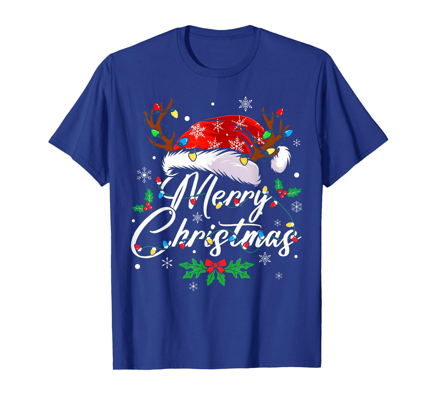 Merry Christmas Lights Red Santa Hat Xmas Family Men Women T-Shirt