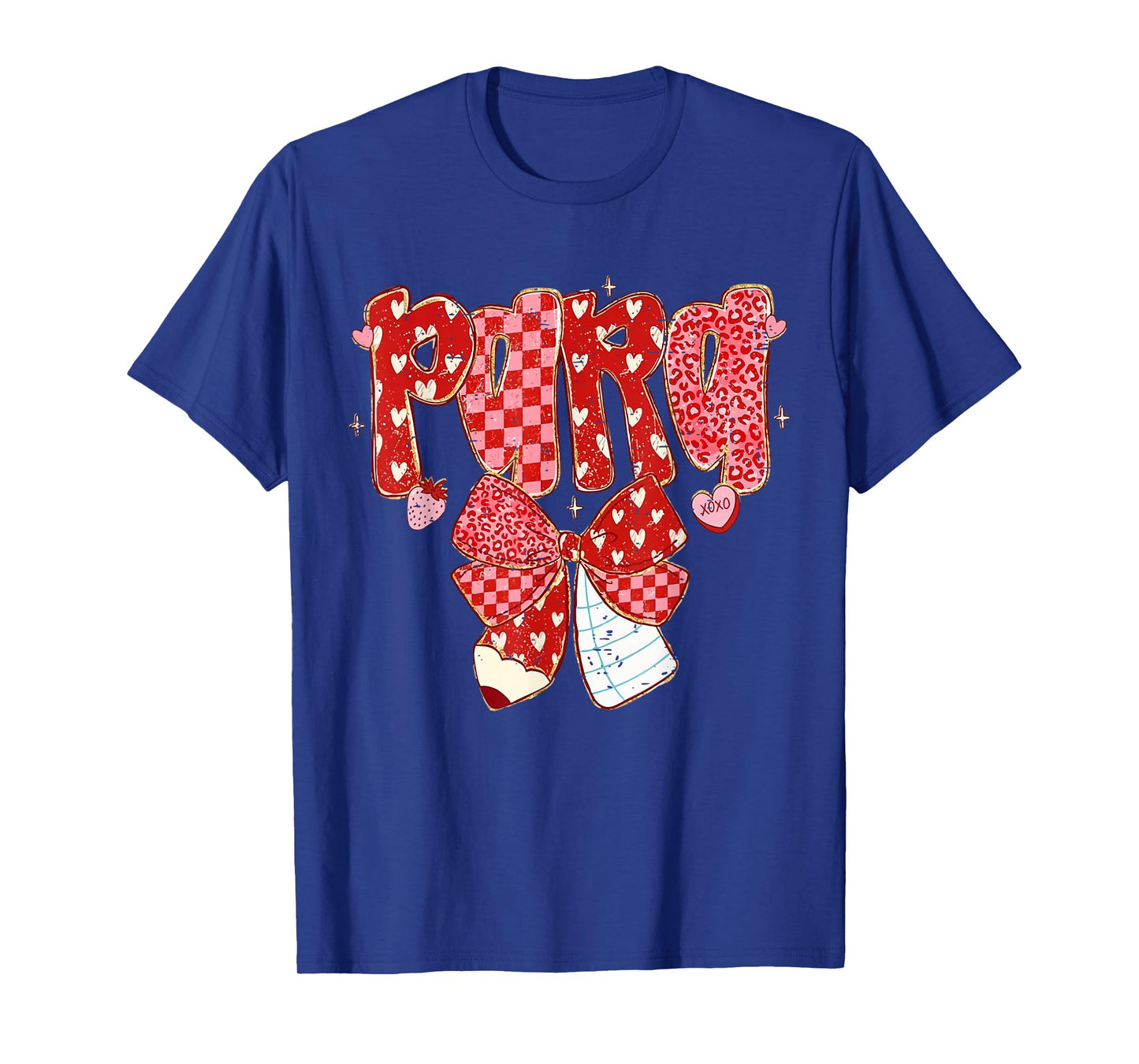 Retro Checkered Coquette Bow Pencil para Teacher Valentine T-Shirt