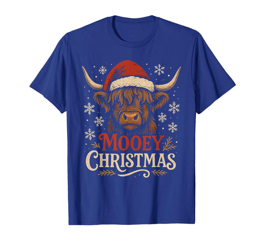 Mooey Christmas Highland Cow Funny Santa Hat Design T-Shirt