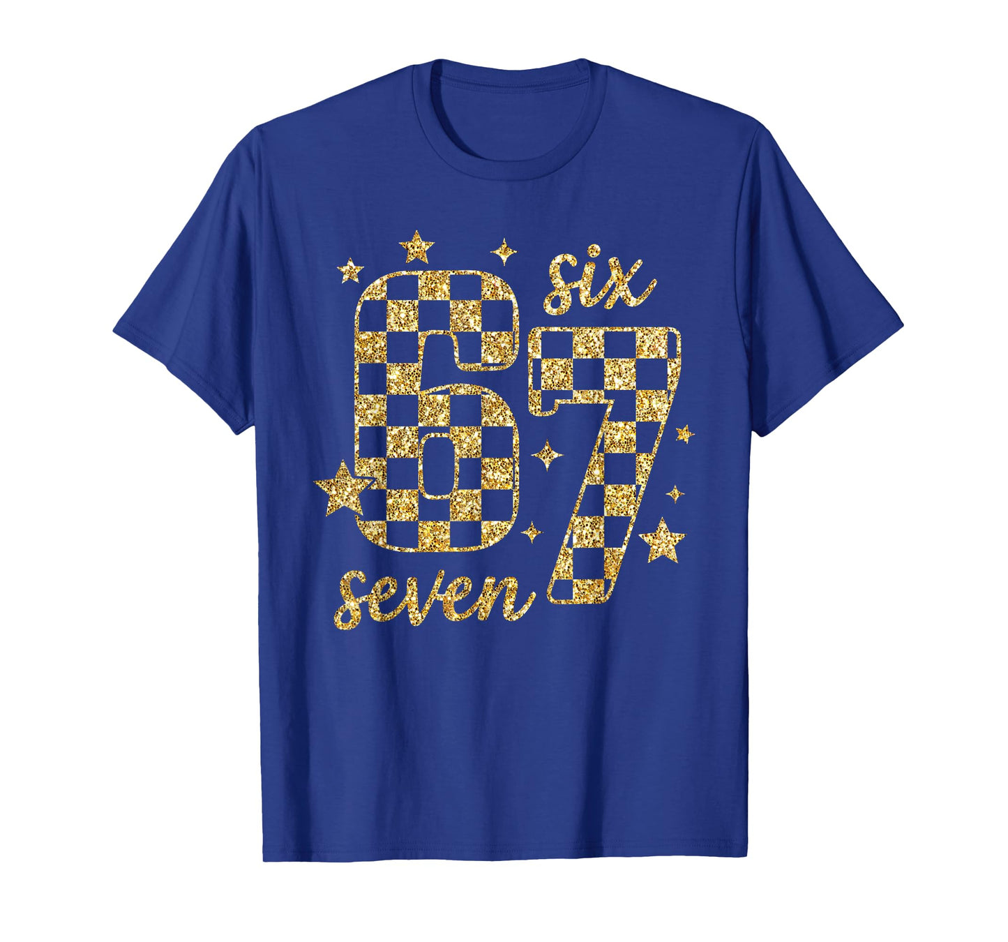 Funny Gold Checkered Six Seven Meme 67 Bling Bling Teacher T-Shirt