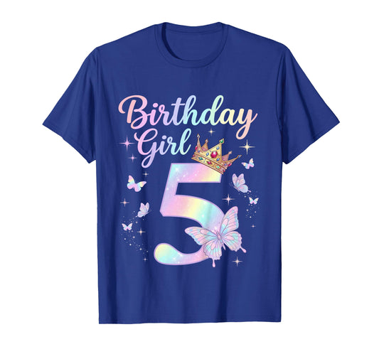 Kids 5th Birthday Shirt Girl Five 5 Year Old Butterfly Birthday T-Shirt