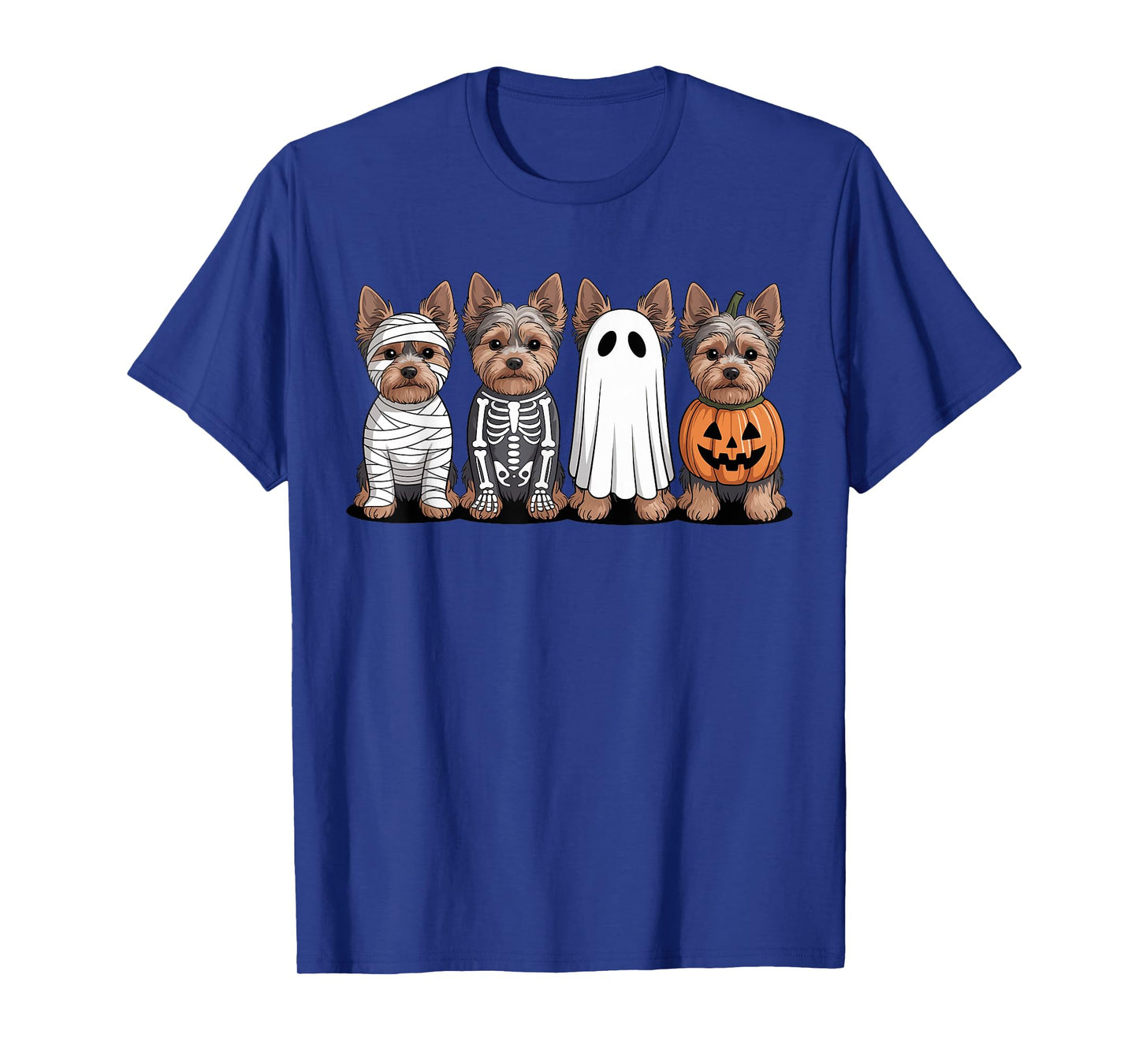 Spooky Ghost Yorkshire Terrier Pumpkin Halloween Skeleton T-Shirt