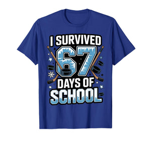 I Survived 67 Days of School - Teachers Students Hockey Gift T-Shirt