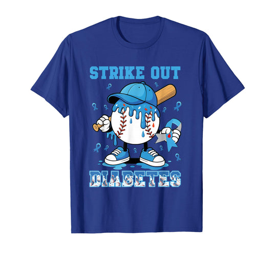 Strike Out Diabetes Awareness Ribbon Baseball Boys Kids Men T-Shirt