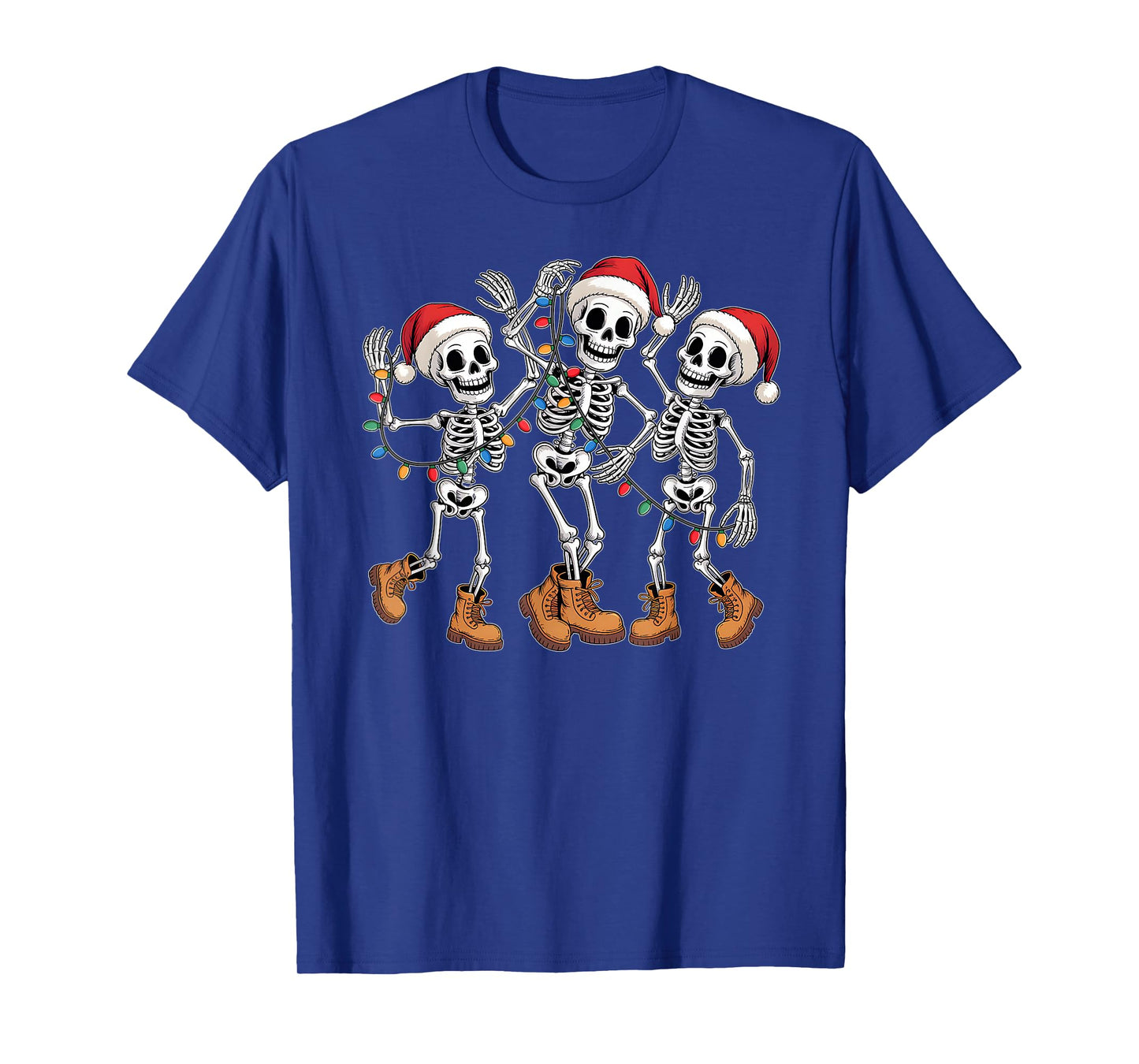 Dancing Skeleton Christmas Lights Santa Hat Xmas Pajamas T-Shirt