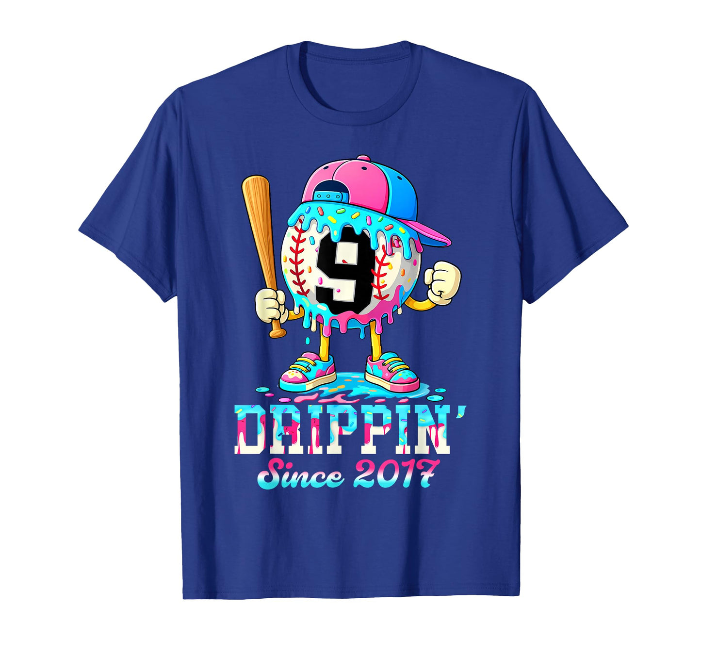 Baseball 9 Years Old Since 2017 Ice Cream 9th Birthday Boys T-Shirt