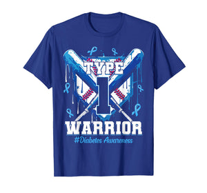 T1D Warrior Baseball Drip Diabetes Awareness Blue Ribbon T-Shirt