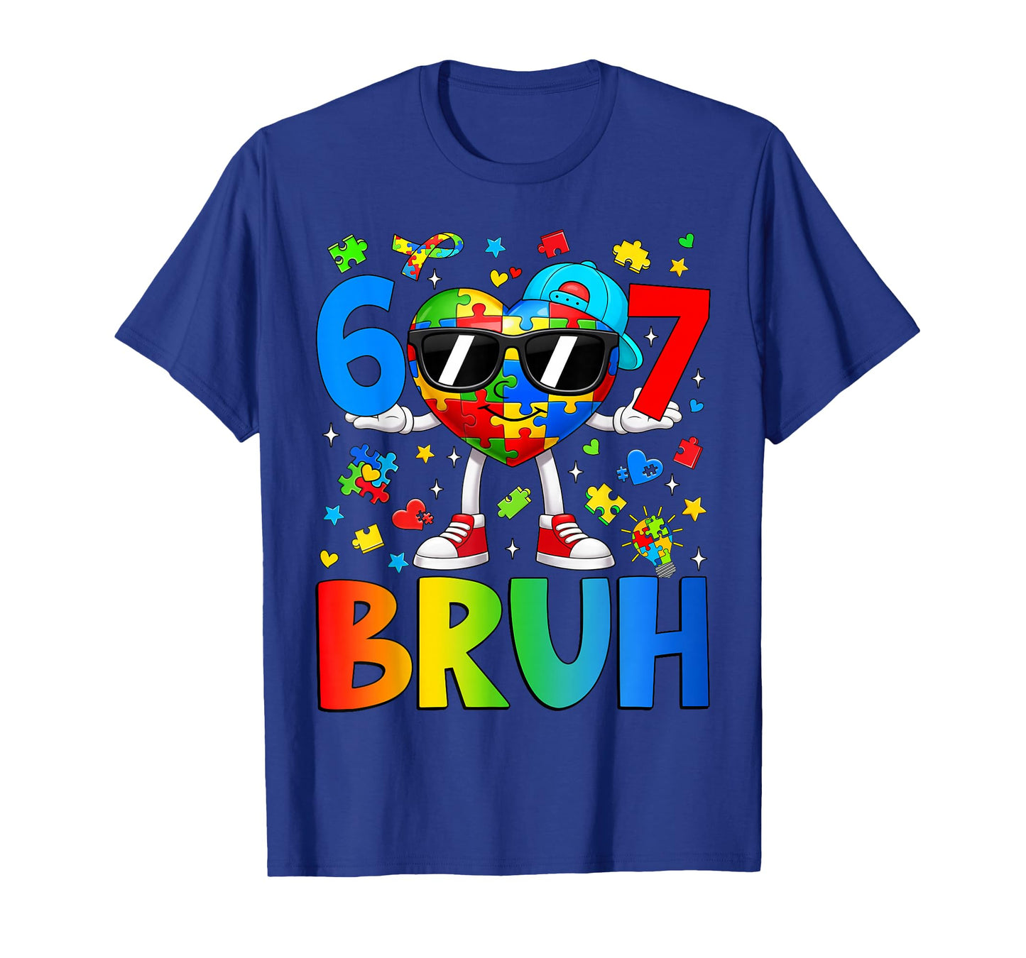Six Seven Bruh 6 7 Puzzle Heart 67 Autism Awareness Boy Kids T-Shirt