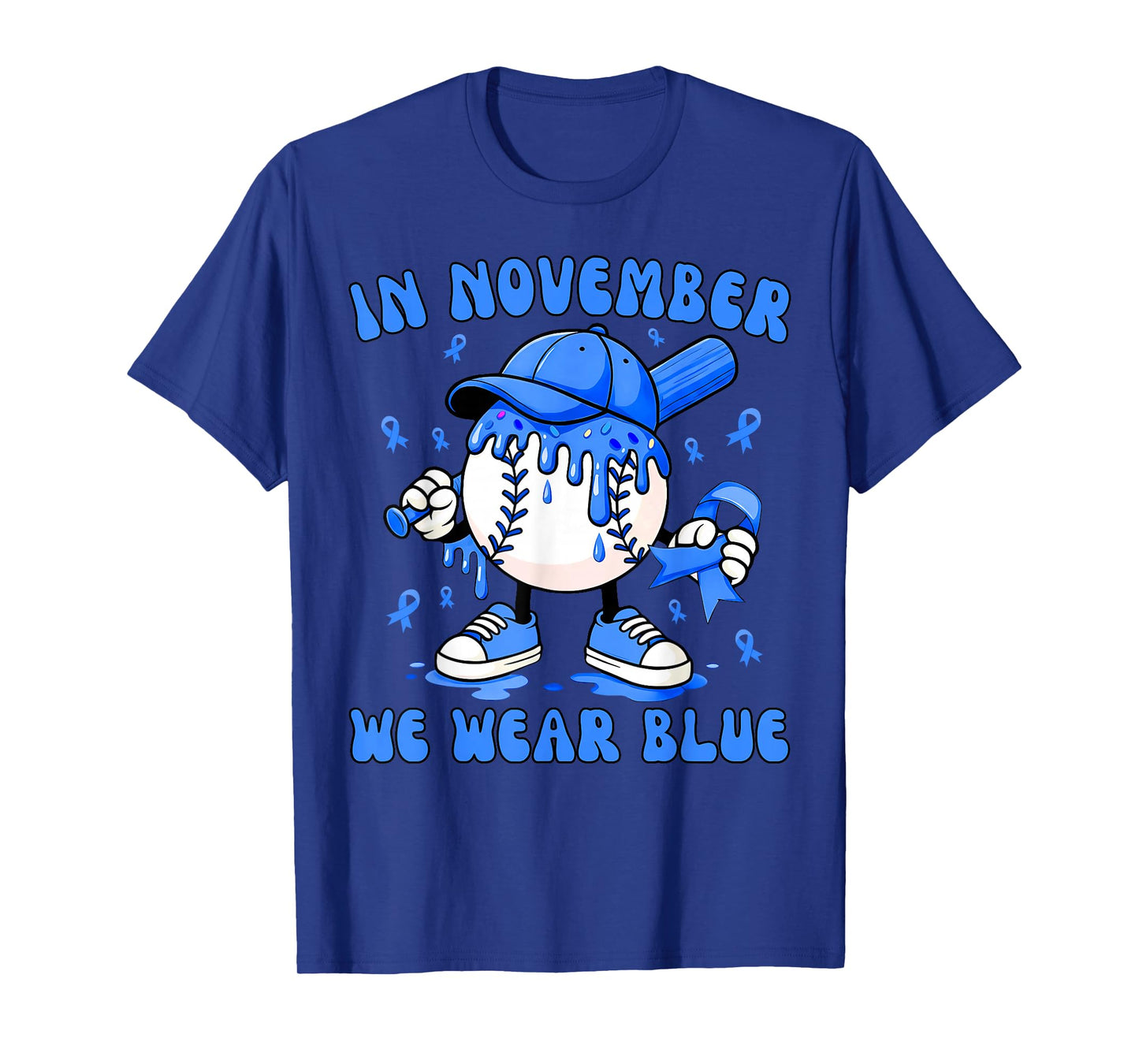 in November We Wear Blue Baseball Drip Diabetes Support T-Shirt