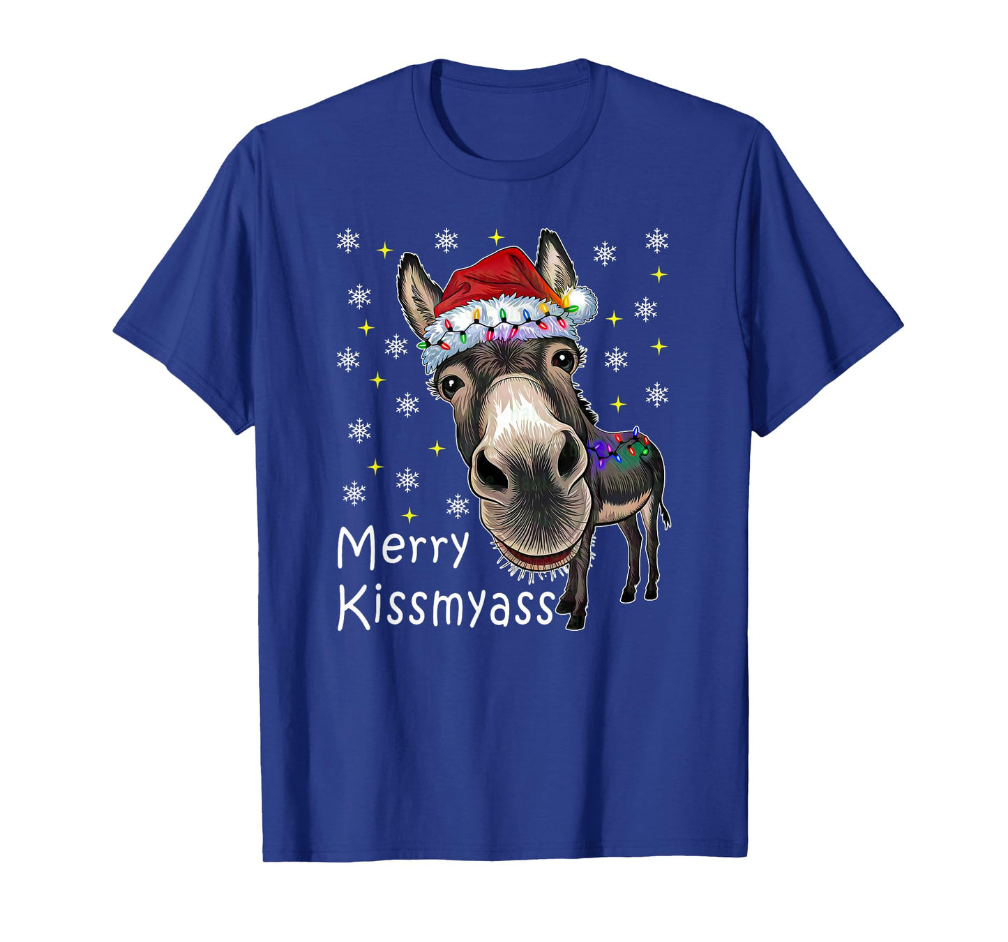 Merry KissMyAss Funny Donkey Christmas Lights Saying Quote T-Shirt
