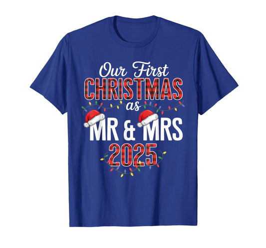 Our First Christmas As Mr & Mrs 2025 Couple Pajamas Matching T-Shirt