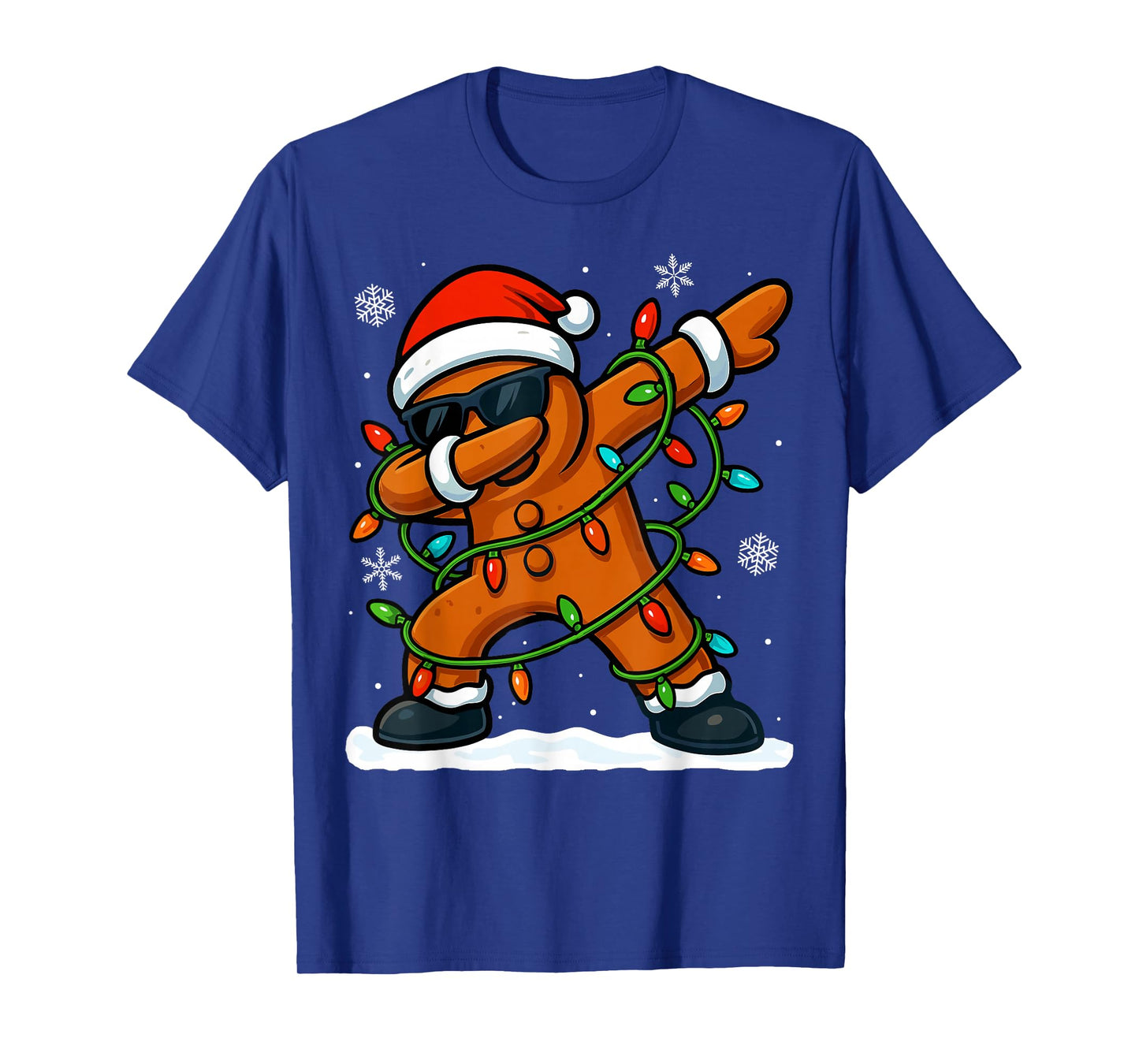 Dabbing Gingerbread Christmas Xmas Lights Boys Christmas T-Shirt