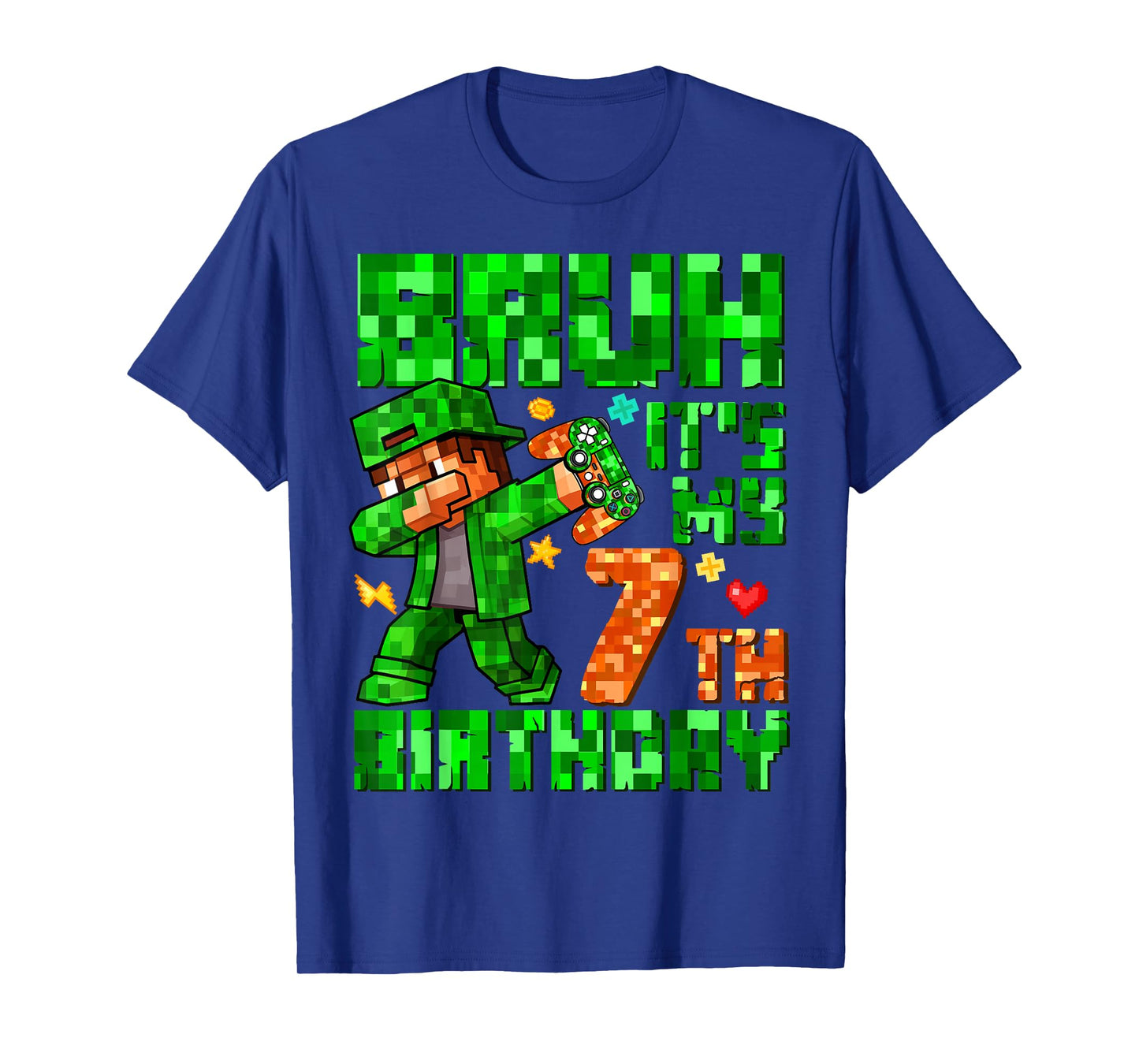 Bruh It's My 7th Birthday Boy Game Pixel 7 Years Old Kids T-Shirt