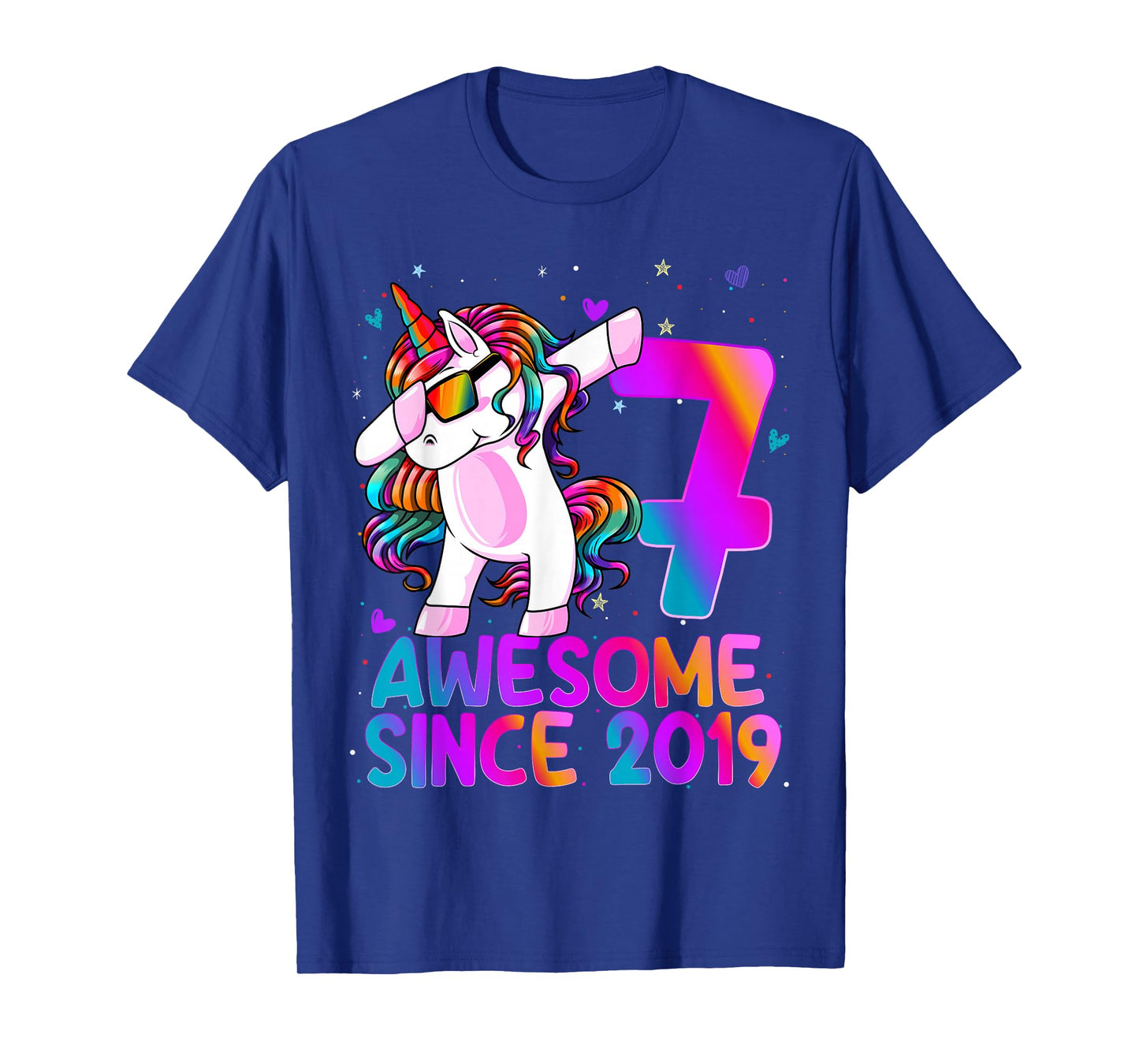 7 Year Old Girl Awesome Since 2019 Unicorn 7th Birthday Girl T-Shirt