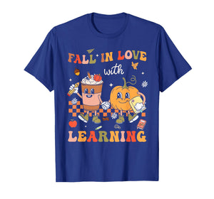Retro Fall in Love with Learning Autumn Pumpkin Teacher T-Shirt