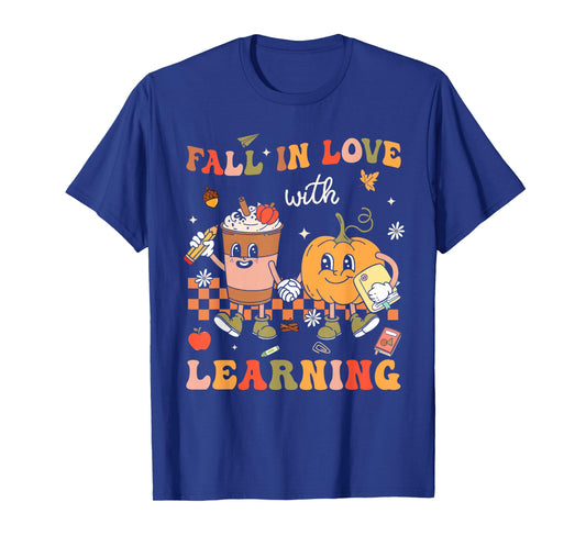 Retro Fall in Love with Learning Autumn Pumpkin Teacher T-Shirt