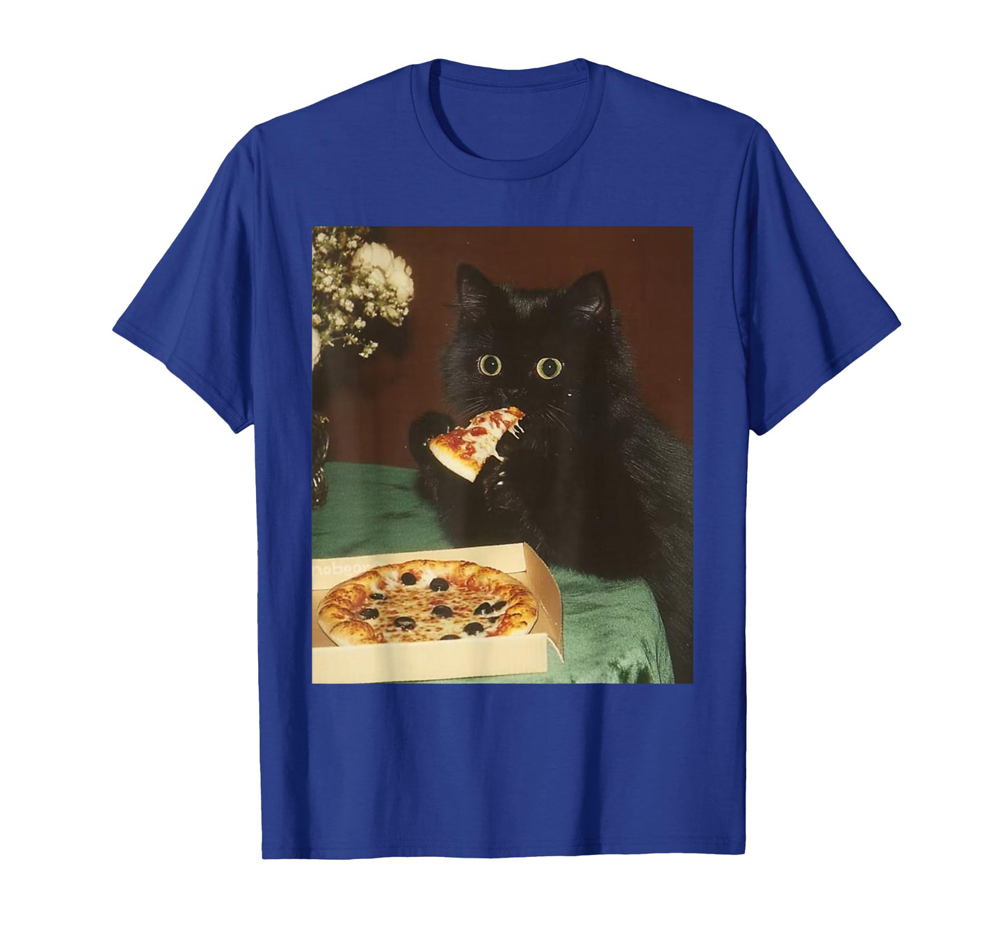 Funny Black Cat Eating Pizza Vintage Meme Kitty Lover T-Shirt