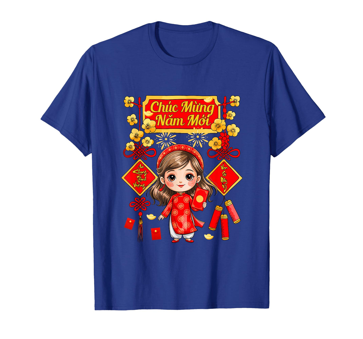 Mung NAM Moi New Year Vietnamese Kid Girl Wearing Ao Dai T-Shirt