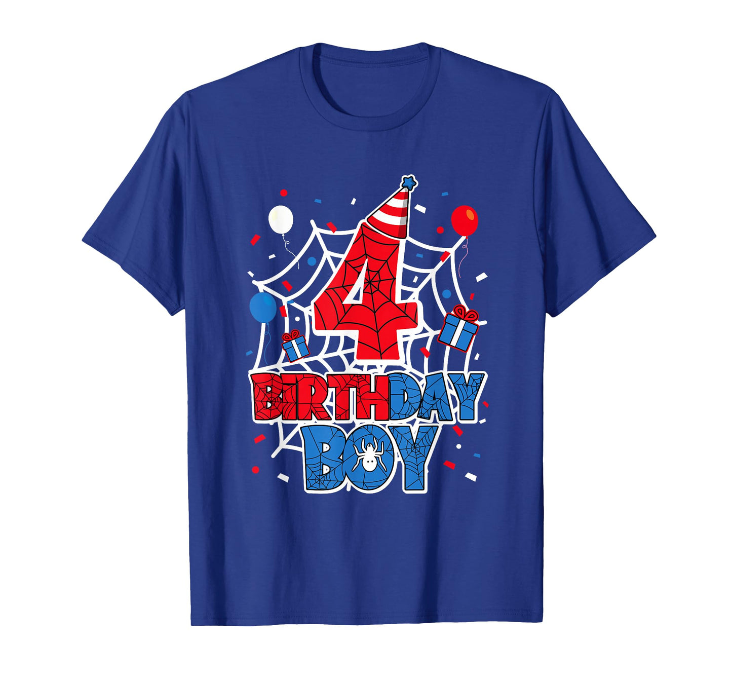 Birthday Boy 4 Year Old Spiders 4th Birthday Kids T-Shirt