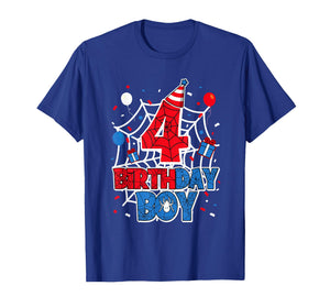 Birthday Boy 4 Year Old Spiders 4th Birthday Kids T-Shirt