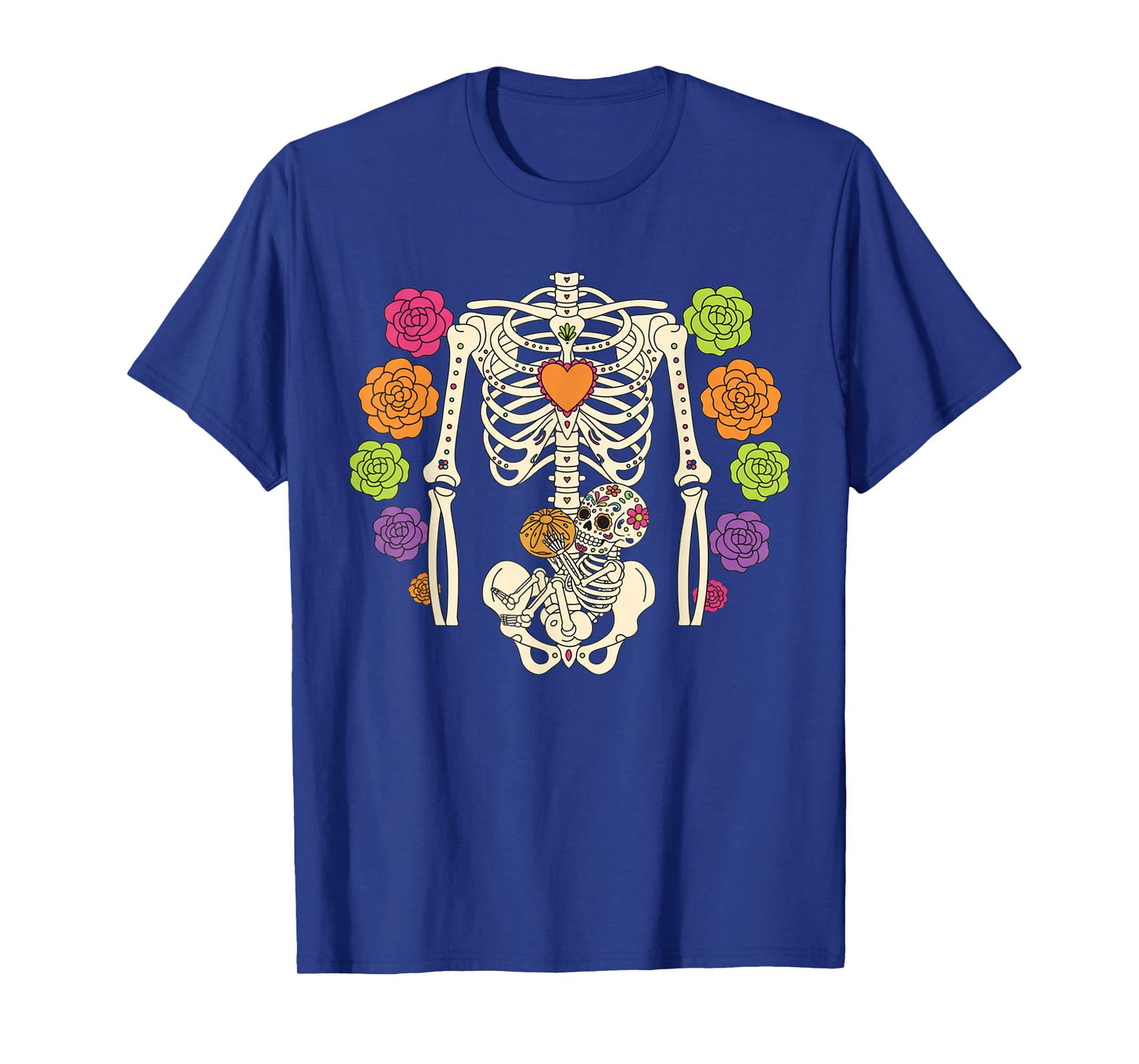 Colorful Sugar Skull Pregnancy Skeleton Halloween Costume T-Shirt