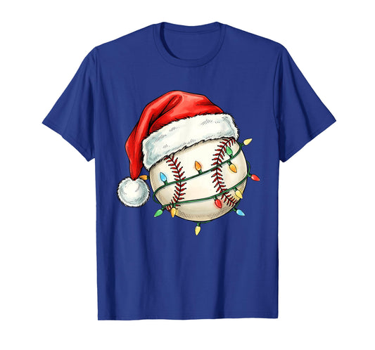 Baseball Christmas Shirt Funny Santa Hat Sport Men Kids T-Shirt
