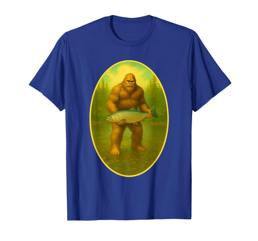 Salmon and Steelhead Sasquatch Art Big Foot Fishing T-Shirt