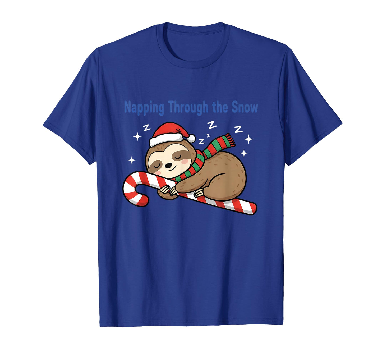 Napping Through The Snow Christmas Sloth Candy Cane T-Shirt