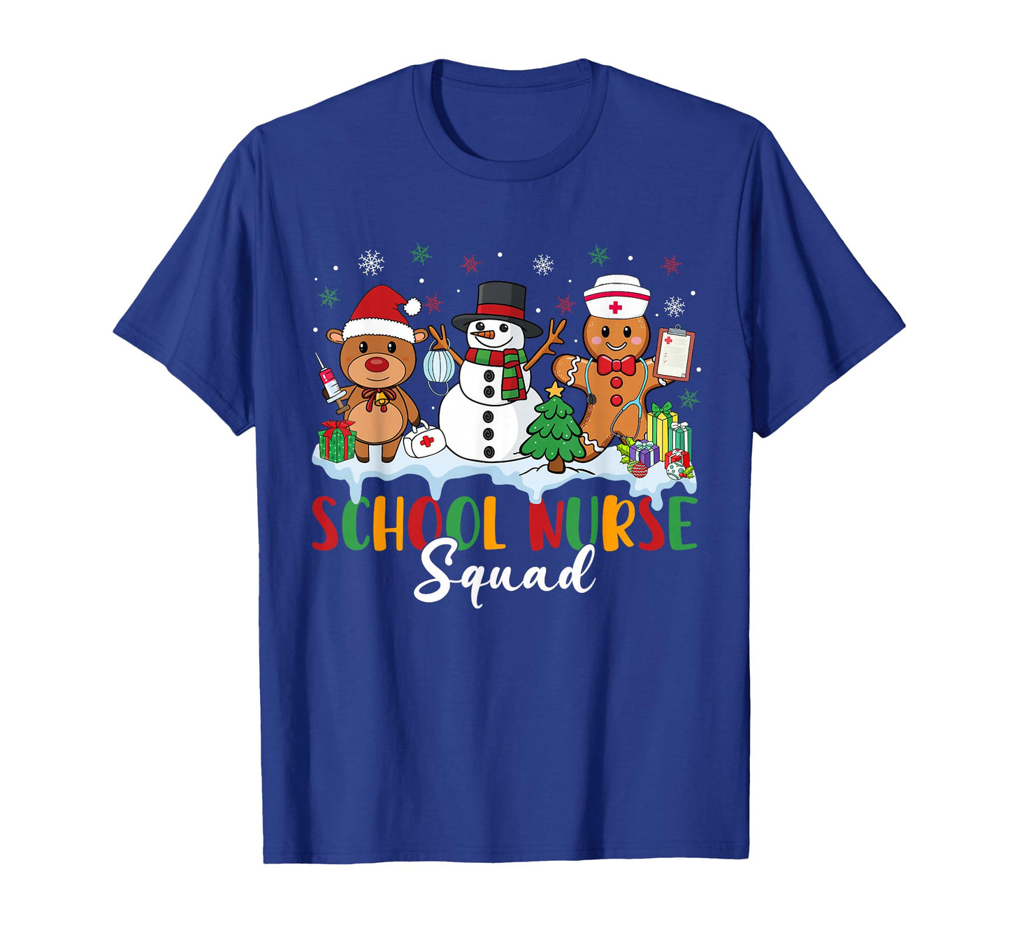 School Nurse Squad Reindeer Snowman Gingerbread Christmas T-Shirt