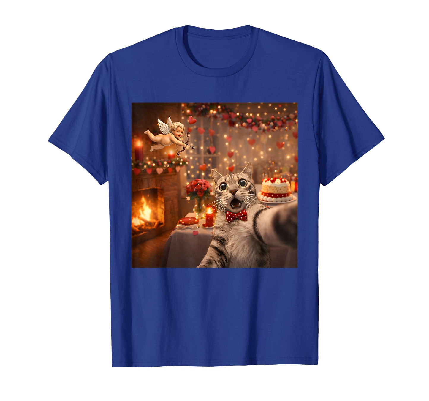Cat Selfie with Cupid Funny Valentine's Day Men Women Kids T-Shirt