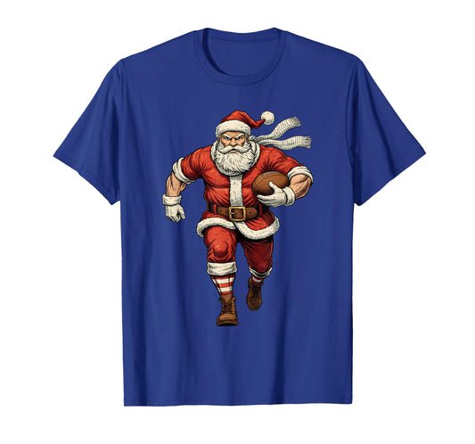 Christmas Santa Playing Rugby Sport Player Xmas Holiday T-Shirt