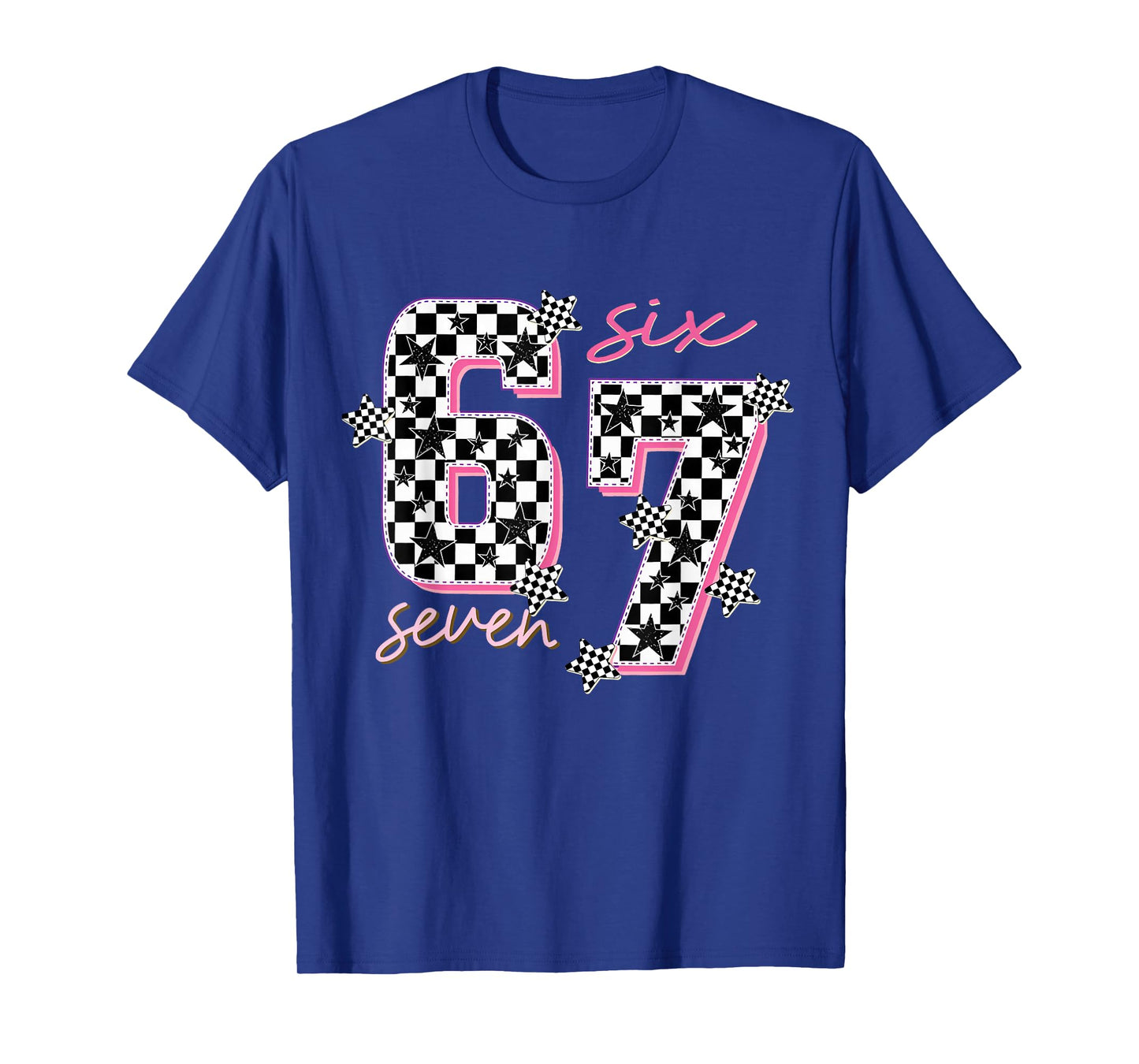 Funny Six Seven Meme Checkered 6 7 Saying Girls Kids T-Shirt