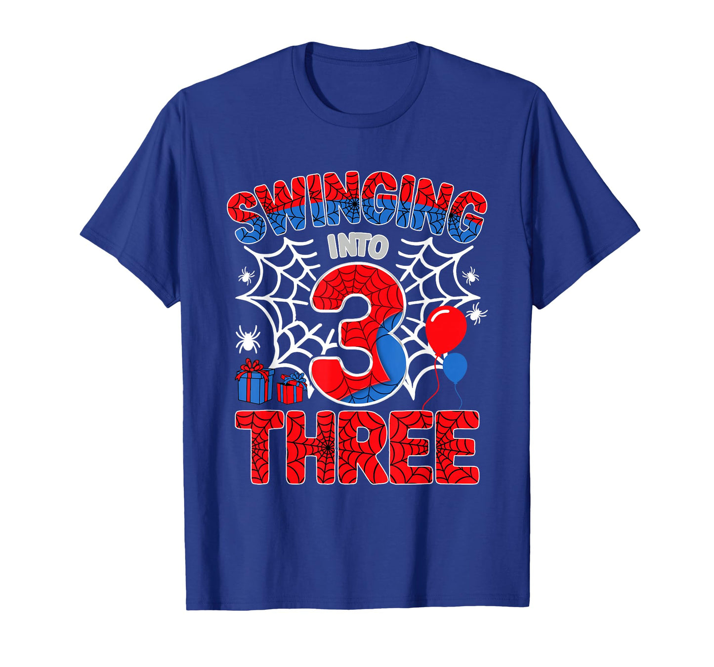 Swinging Into 3 Year Old Boy Funny 3rd Spider Birthday Party T-Shirt