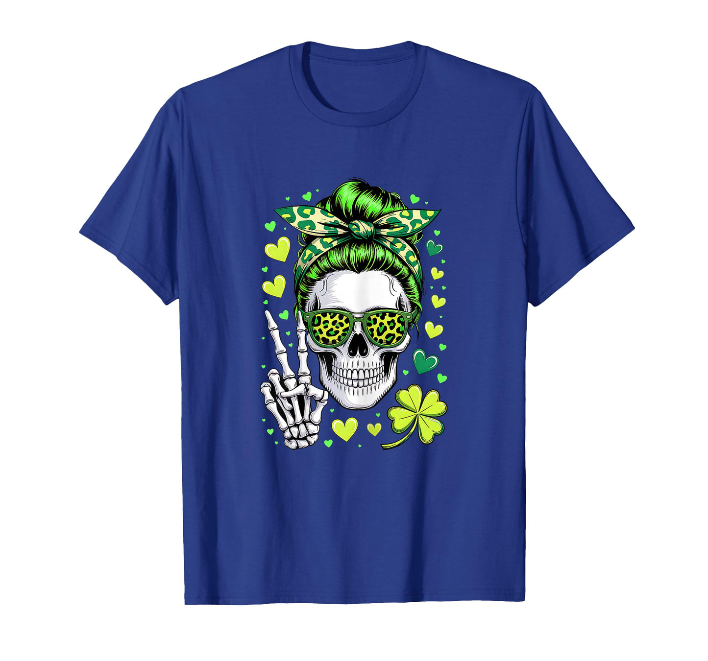 St Patricks Day Skull Messy Bun Saint Pattys Paddys Women T-Shirt