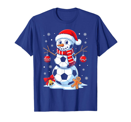 Christmas Soccer Snowman Santa Hat Xmas Pajamas Men Boys T-Shirt
