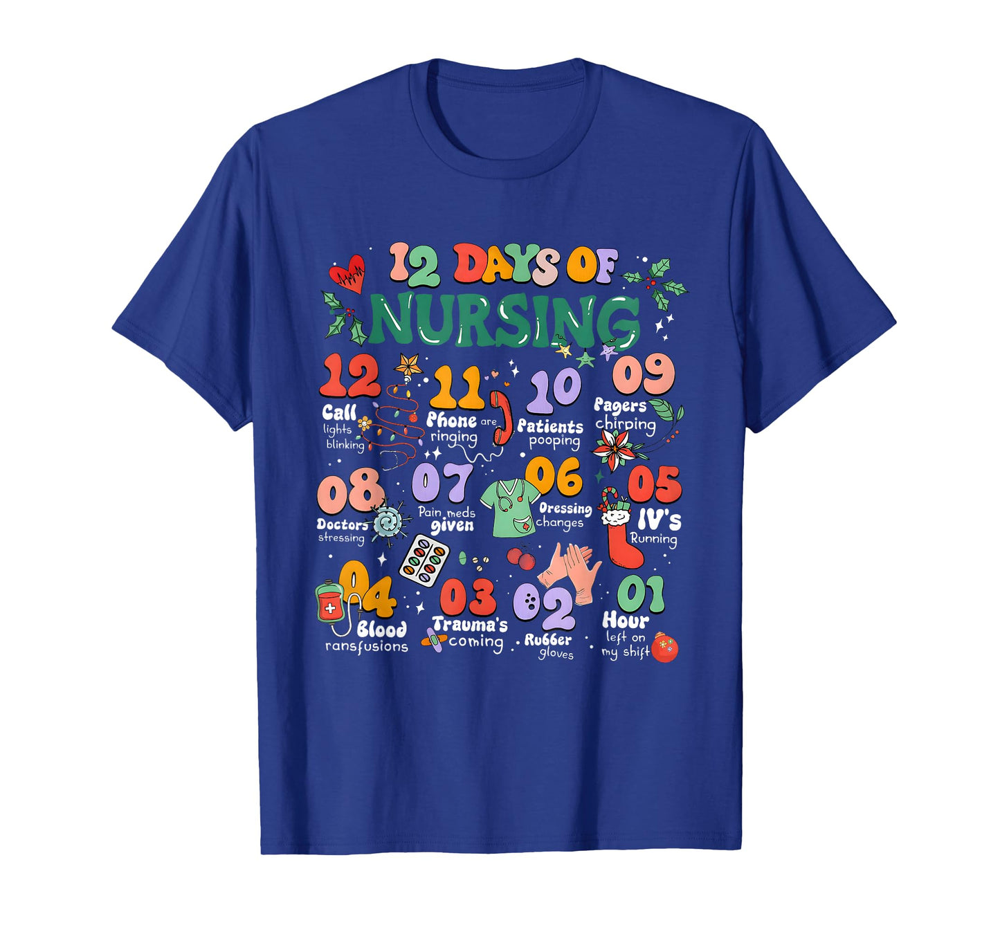 Vintage 12 Days of Nicu Nursing Christmas Nicu Nurse Crew T-Shirt