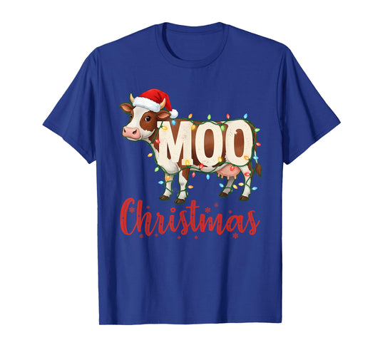 MOO Christmas Lights Funny Cow Lovers Cattle Famer Farming T-Shirt