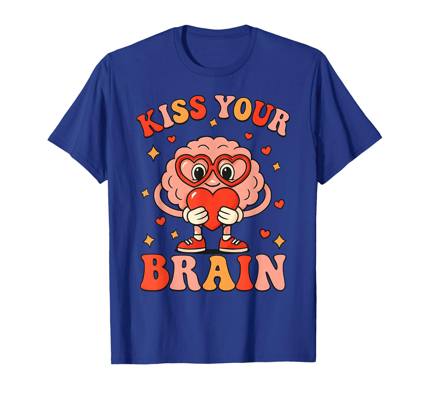 Valentine Kiss Your Brain Retro Teacher Squad Heart Kid T-Shirt