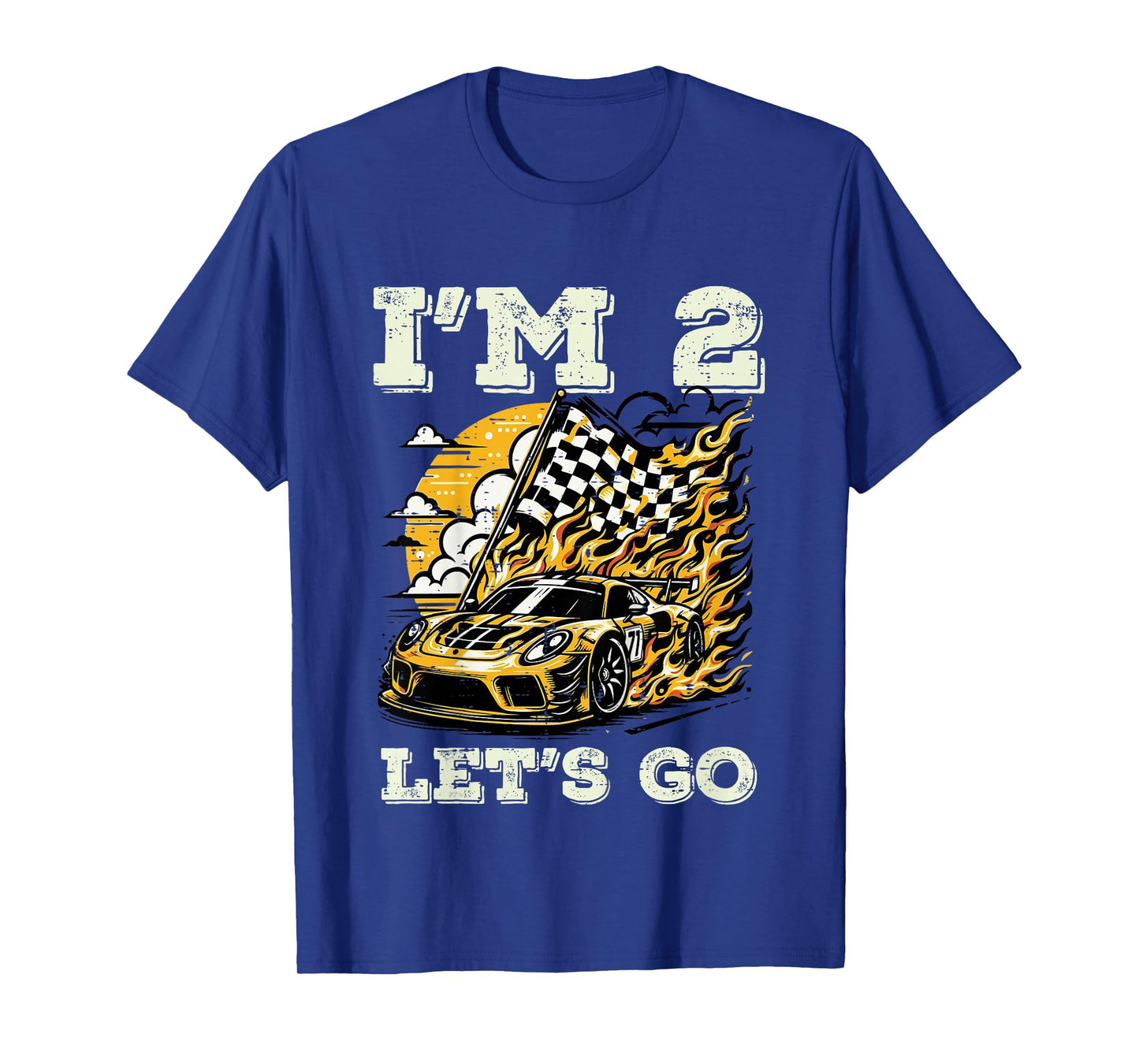 Kids Im 2 Lets Go Race Car Flag 2nd Birthday Boys Toddlers Kids T-Shirt