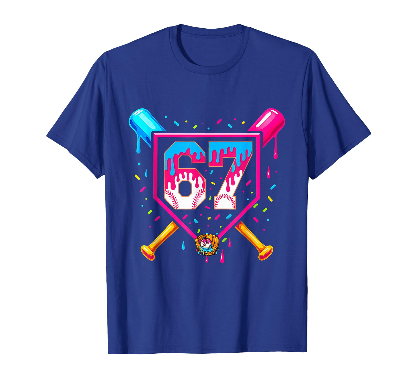 Baseball Ice Cream Drip Number 67 Player 67th Birthday 67 T-Shirt