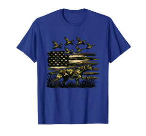 Youth Camo Mallard Duck Hunting Dog Camouflage American Flag T-Shirt